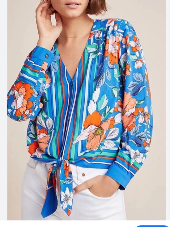 Maeve Tops - Anthropologie Maeve Elan Scarf Printed Floral Tie Blouse Size 6